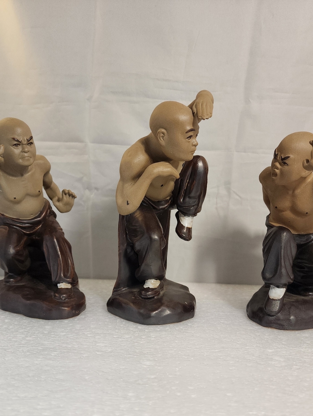 Kung Fu Shaolin Monk Ceramic Figures Set of 3